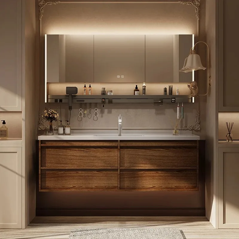 

Solid Wood Washstand Bathroom Cabinets Ceramic Sink Toilet Partition Vintage Bathroom Cabinets Storage Armadi Aperti Furniture