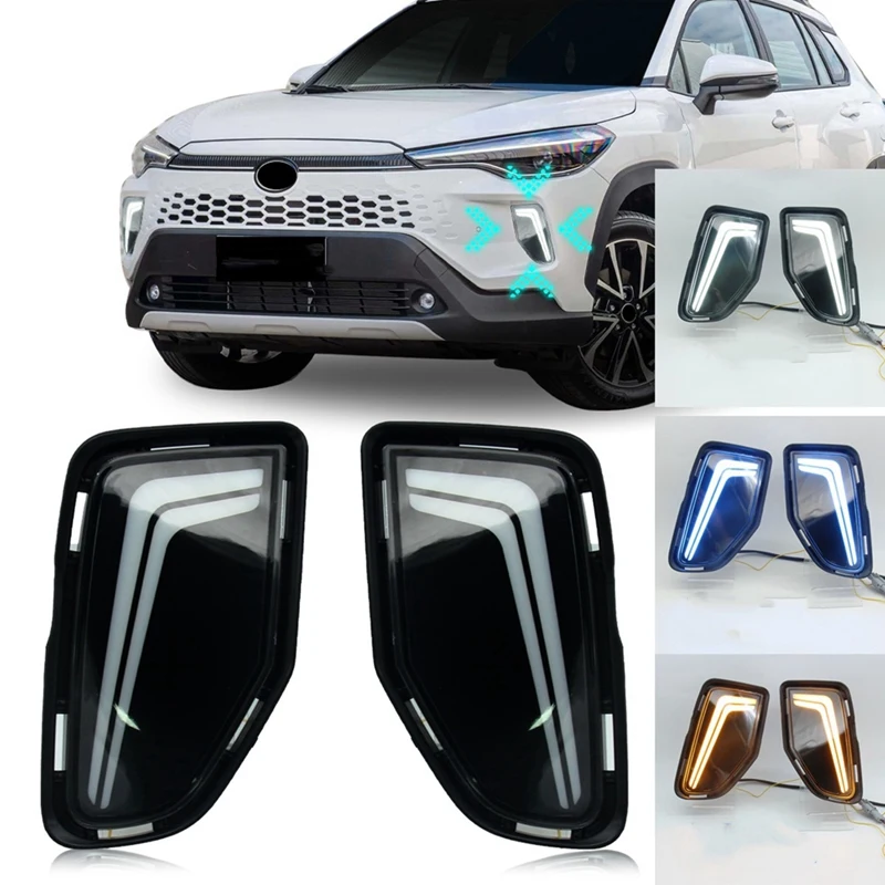 Car LED Daytime Running Light DRL For Toyota Corolla Cross 2024 Turn Signal Light Fog Lamp, White+Yellow+Blue Light