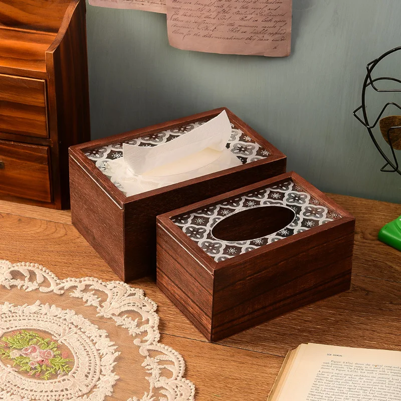 Wooden Tissue Box，Home Living Room Dining Room Desktop Decoration Wooden Cover Tissue Box