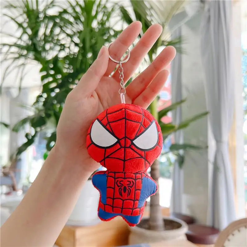 12Cm Disney Anime Figure Spiderman Plush Doll Keychain Pendant Cute Cartoon Iron Man Backpack Keychain Accessory Kids Boy Gift ﻿