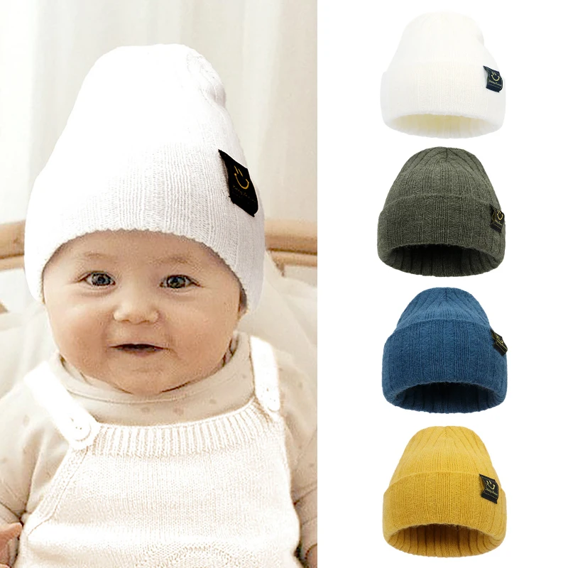 Autumn and Winter Warm 0-36 Month Kids Cap With Smile Face Boy Girls Soft Knitted Hat Children Head Accessories