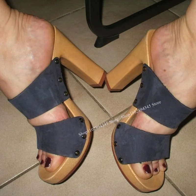

Solid Wood Pattern Slip On Sandals Peep Toe Chunky Heel Sexy Fashion Cool Summer Casual Big Size Woman Shoes Zapatillas Mujer