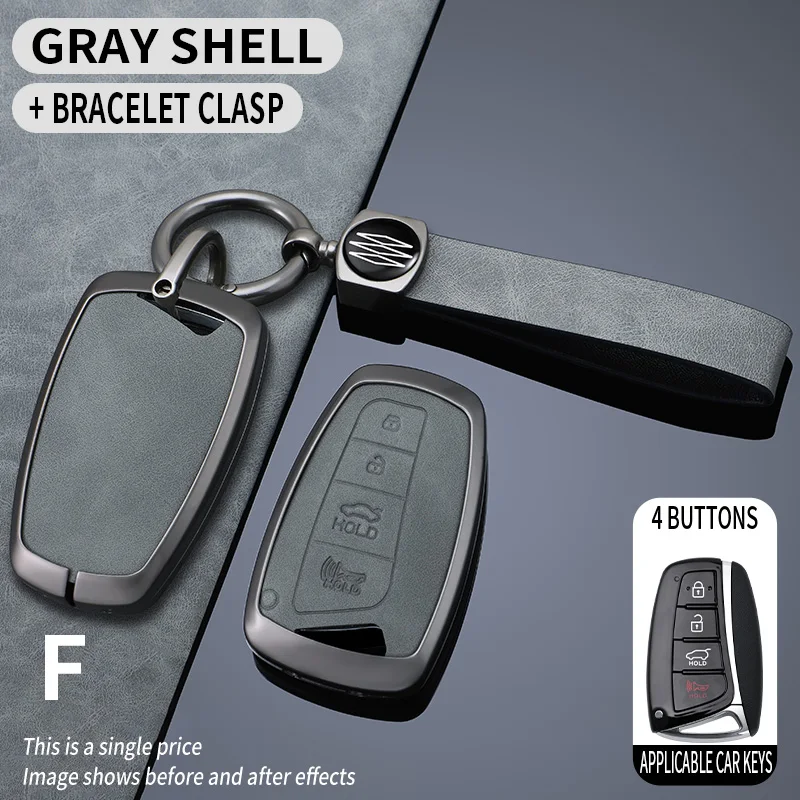

Zinc Alloy Leather Car Key Case Cover For Hyundai Santa Fe Sport Ix45 Equus Centennial Genesis G80 Grandeur Azera 2013-2016