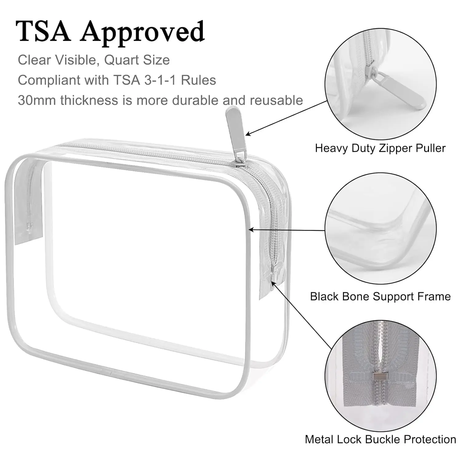 2pcs Clear Toiletry Bag for Traveling, TSA Approved Travel Toiletry Bag, Carry On Airport Airline Compliant Bag Quart Sized