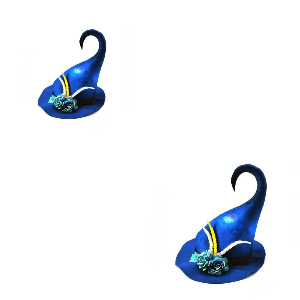 

652F Unisex Halloween Witch Hat with Flower Decor Peaked Wizard Hat Cosplay Cap