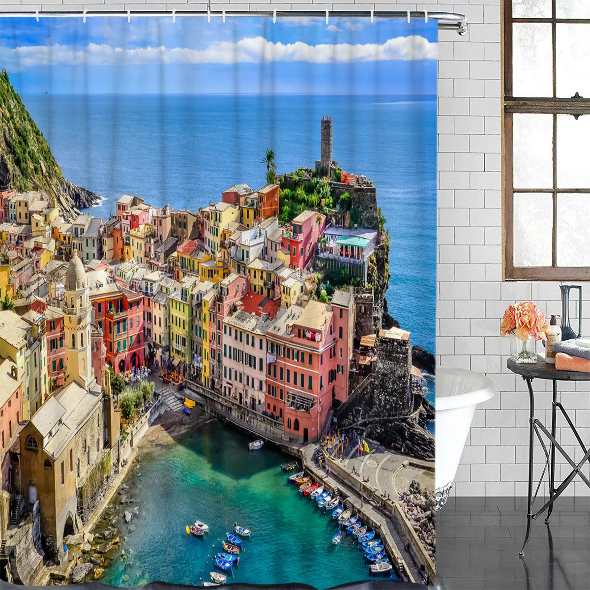 Island Fishing Village Scenery Waterproof Bathroom Decoration Shower Curtain With Hook Bathtub Curtains Bathroom Accessories