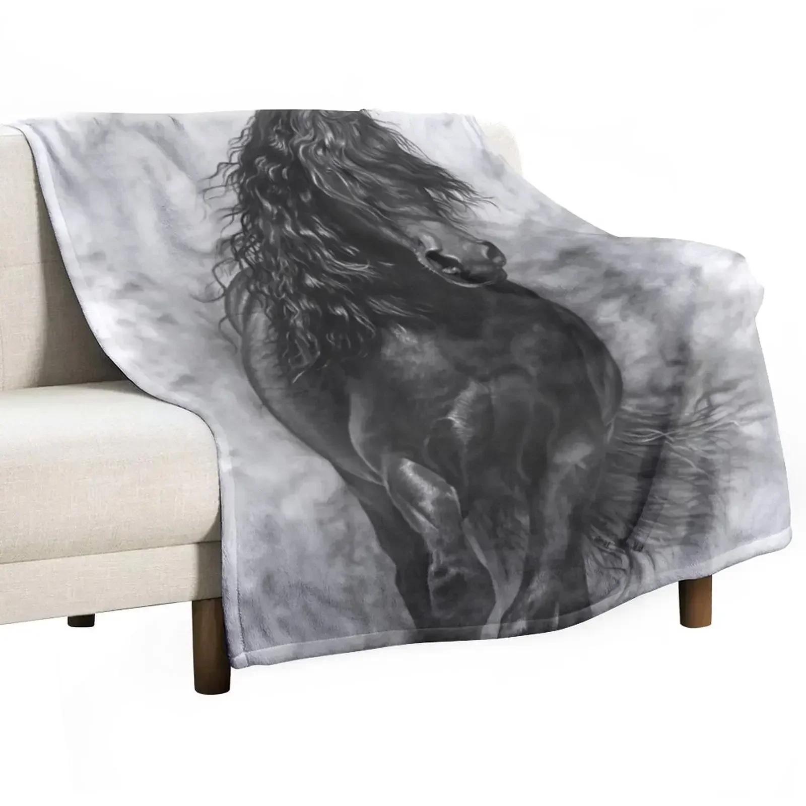 Black stallion in the mist Throw Blanket warm winter anime Fashion Sofas Luxury St Blankets