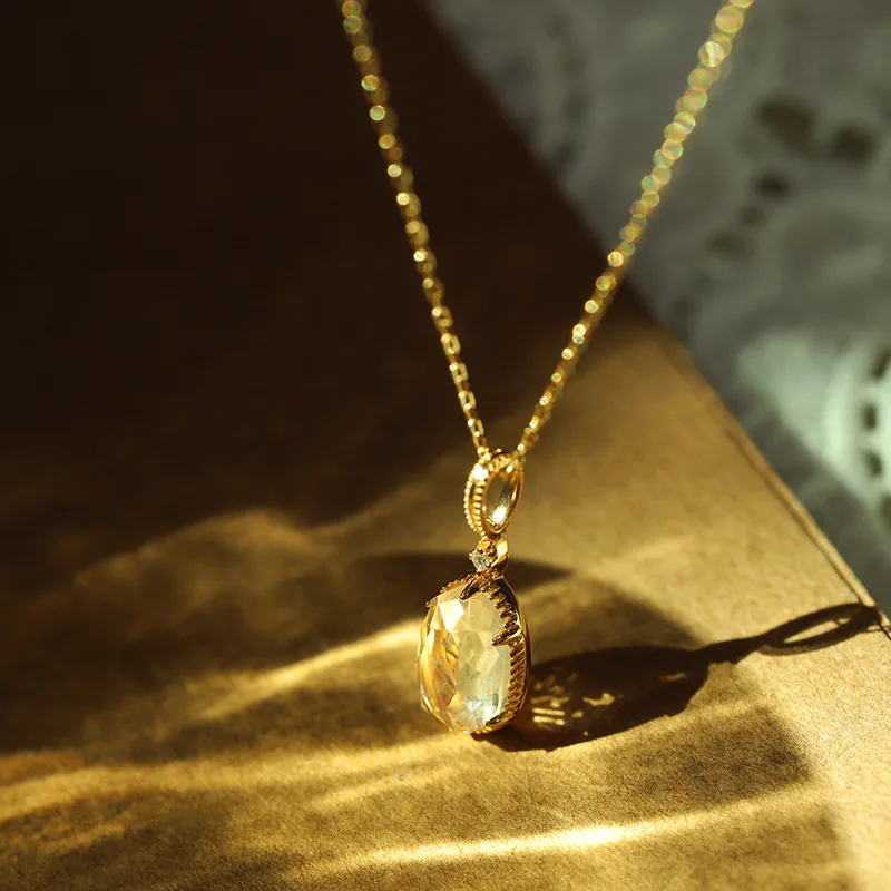 

Elessa Natural White Crystal Necklace — Gold Plated Pure Silver, Minimal Elegant Design, Birthday Gift for Lady Daily Wear