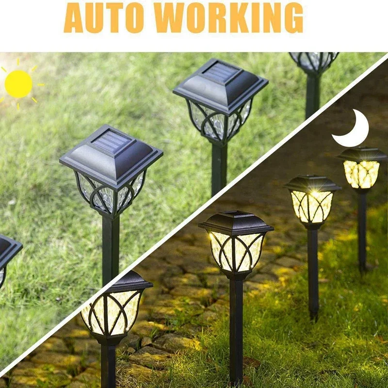 2Pcs LED Solar Lawn Lights Outdoor Waterproof  Powered Lamp Garden Decoration Light For Walkway Path Villa Yard Solar Lamps