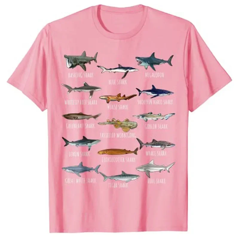 Summer Shark Species Biology Different Types of Sharks-Shirt Comics Apparel for Kids Adults Y2K Tops Graphic Tee Tops Gift Idea