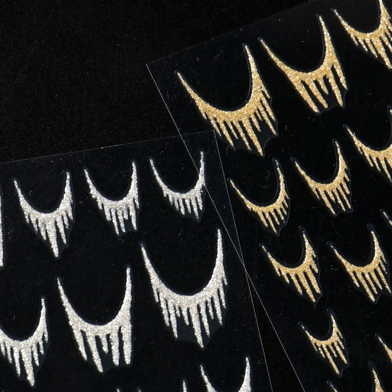 Adesivos de arte de unha francesa com glitter reflexivo, brilhante, ouro, prata, borla, grades geométricas, adesivos, decalques, faça você mesmo, manicure