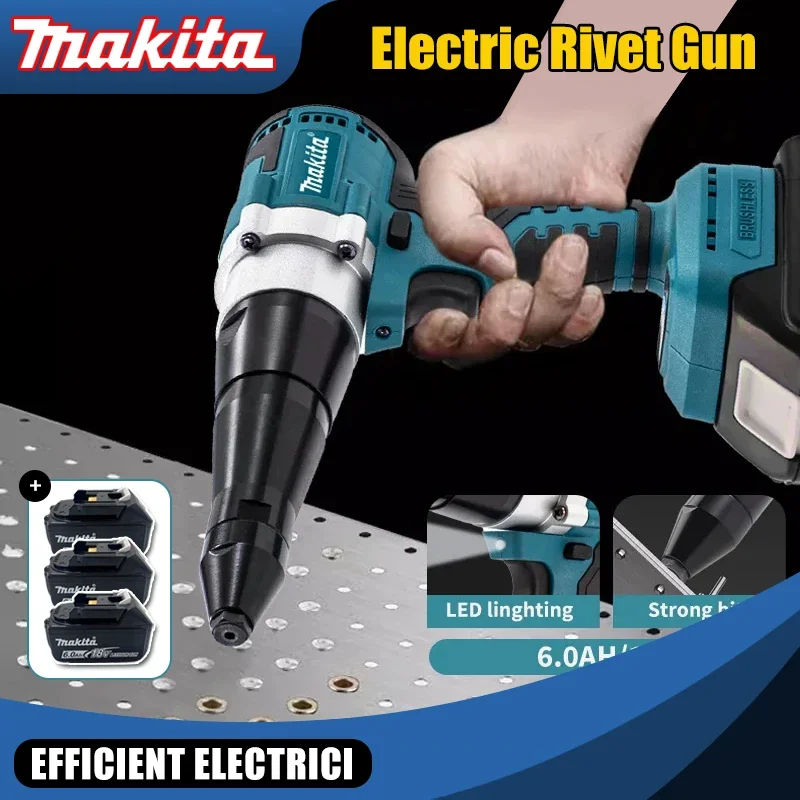 

Бесщеточный электрический заклепочник Makita 25000N, беспроводной, 3.2-4.8 мм, для заклепок-гайок, с автоматическим подключением к аккумулятору Makita 18В