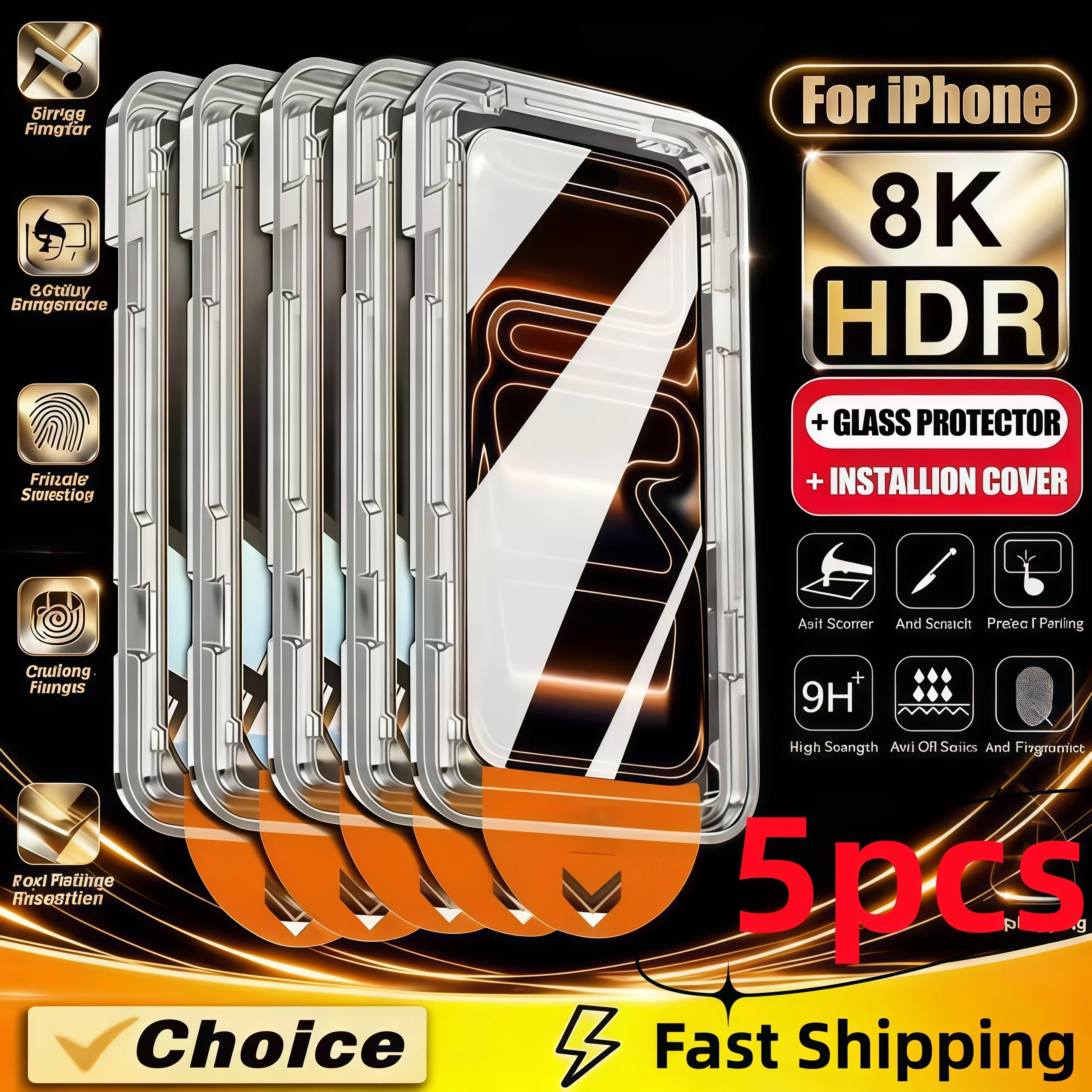 

5 шт. HD маслофобное покрытие без пыли, простая установка, защитная пленка для экрана для IPhone16 14 15 11 12 13 17Pro Max XR XS 14 15 16Plus