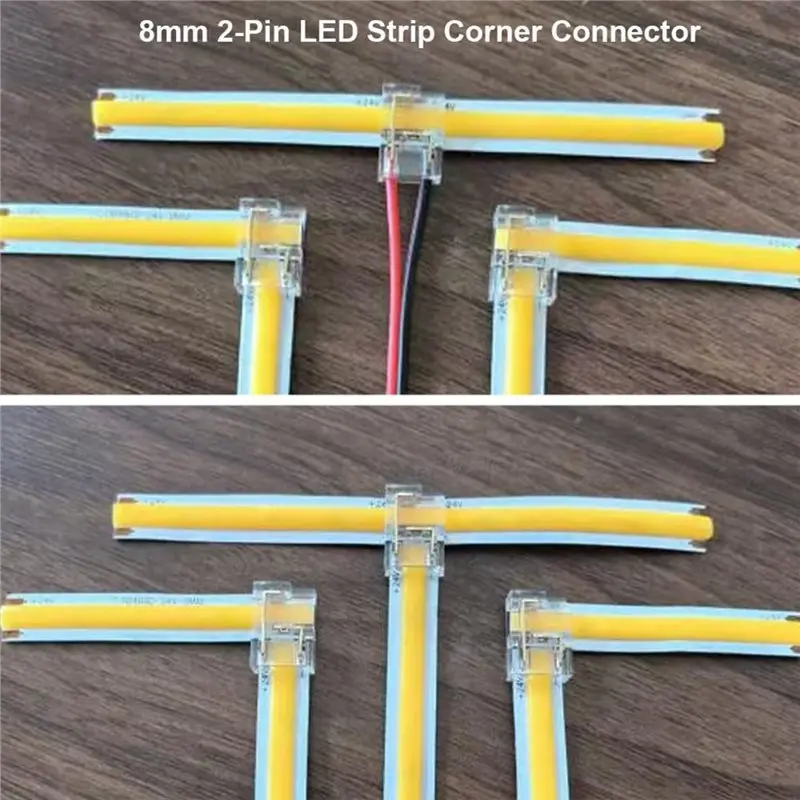 AB15-مشابك بدون لحام لموصلات شريط LED - طقم 8 مم 2 دبوس 20 قطعة لشرائط إضاءة SMD/COB بلون واحد