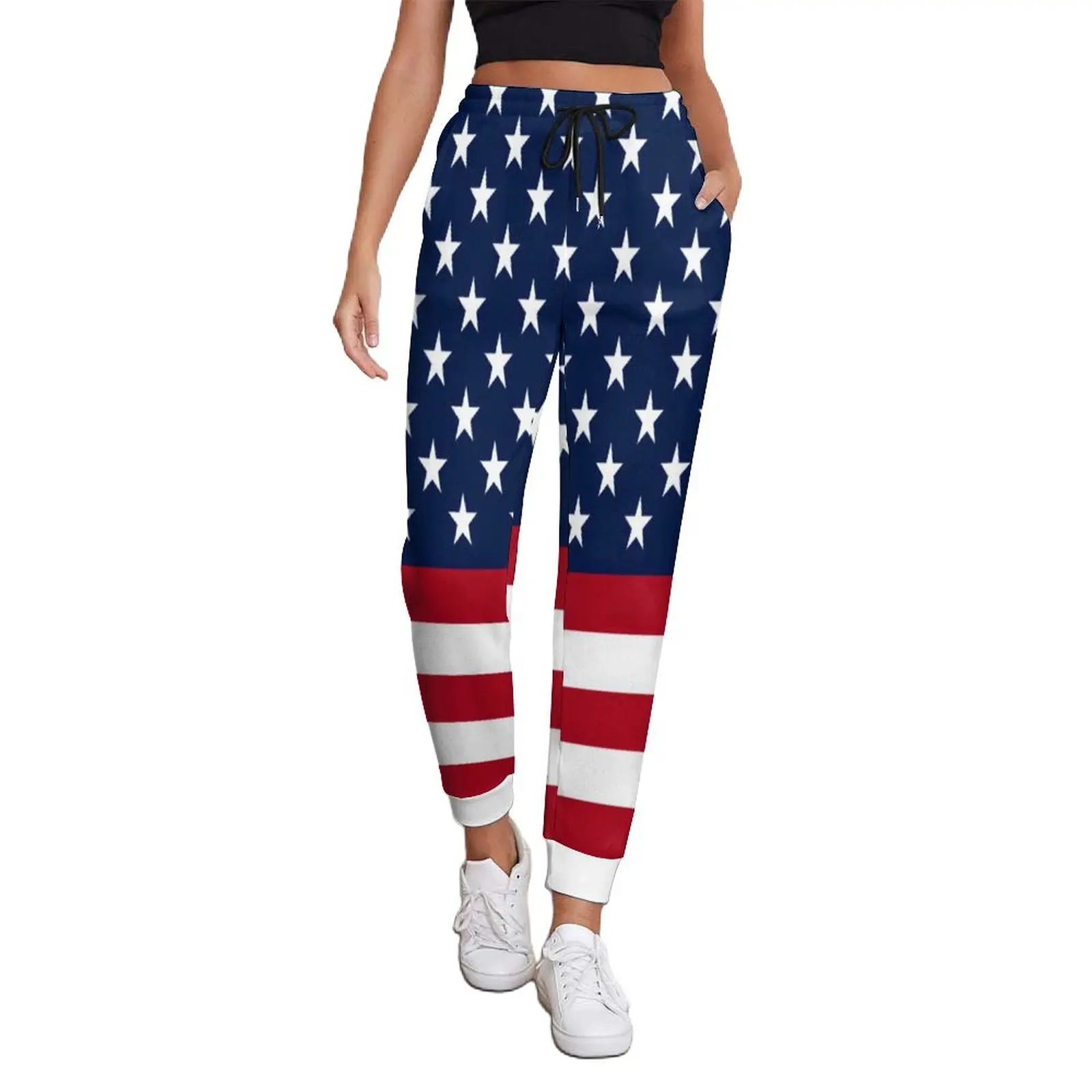 

American Flag Patriotic Pants Female Stars and Stripes Capri Aesthetic Sweatpants Autumn Casual Print Trousers Big Size