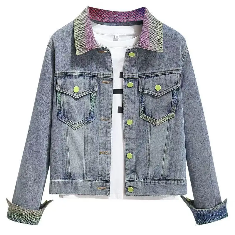 

Модная джинсовая куртка-жакет с градиентным эффектом 2026 года для женщин, весенне-осенняя, в уличном стиле, повседневная, для студентов, верхняя одежда