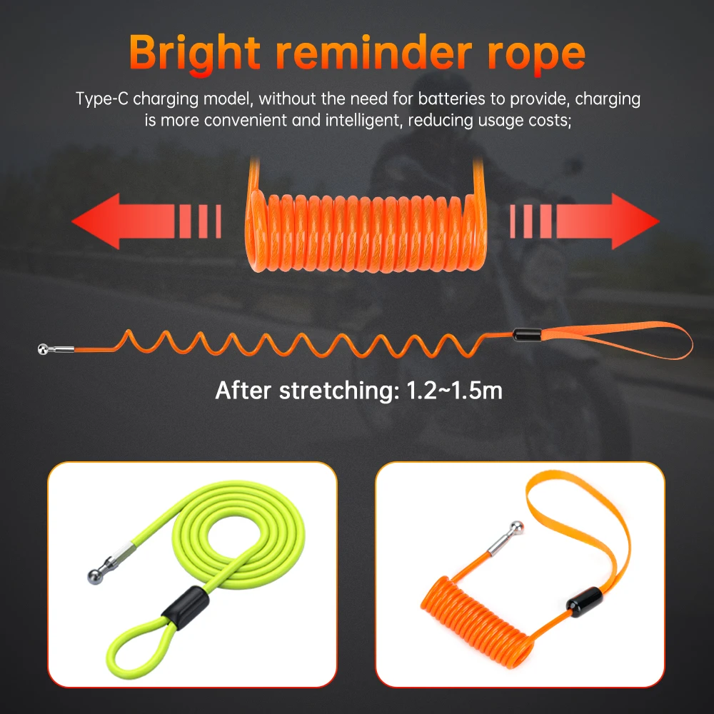 Anchtek 150 سنتيمتر دراجة نارية قرص فرامل قفل سكوتر تذكير كابل دراجة الربيع حبل حقيبة مكافحة سرقة كابل حماية أقفال إنذار