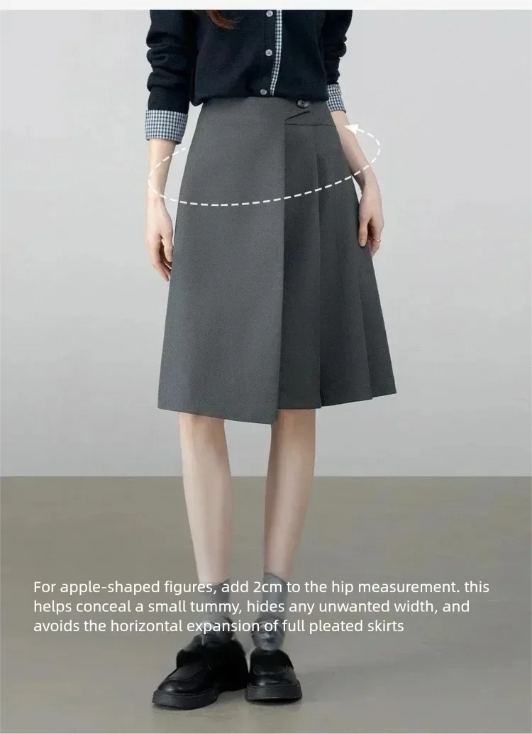 SENTUBILA Damen Leinenrock 2026 Herbst Halbplissiert Hochgeschnittener A-Linien-Midirock in Grau Schlank Vielseitige Damenkleidung 161QB6634 – Detail 12