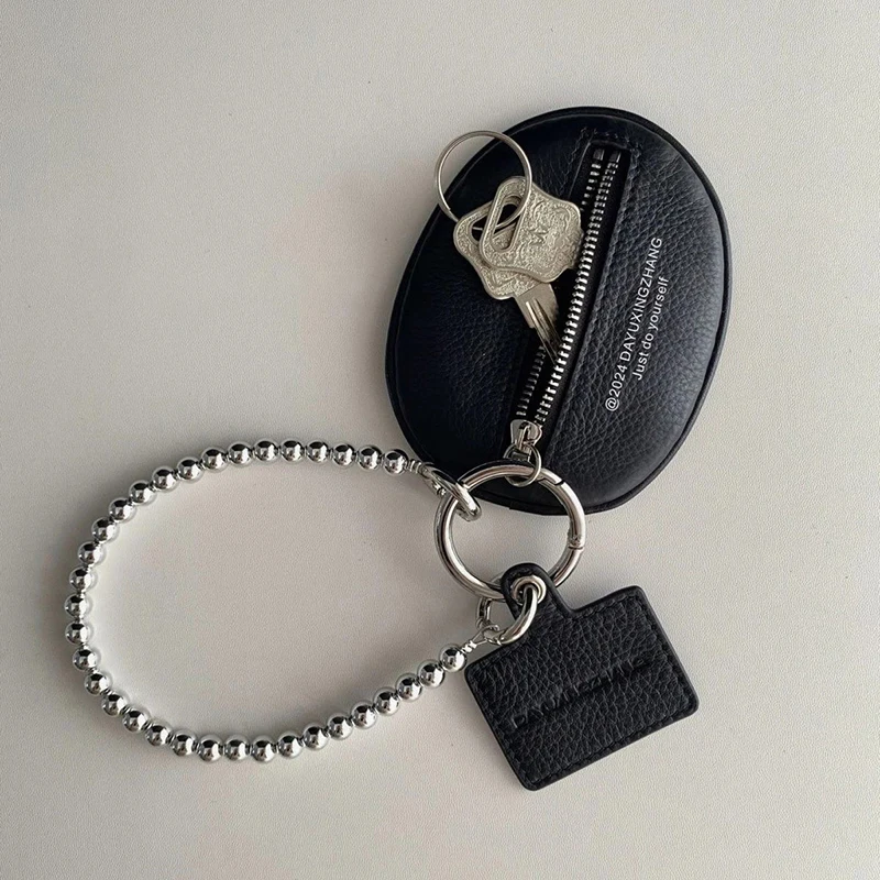 

Fashionable Bag Pendant Accessories Black PU Leather Texture Key Case Coin Purse Keychain Charm Gift
