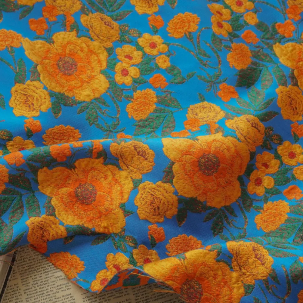 

Vintage Flower Relief Color Woven Jacquard Fabric for Coat Cloth Box Packaging Decoration Diy By The Meter Sewing Material