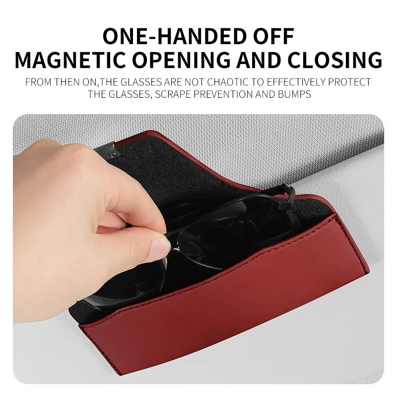 Universal Car Sun Visor Glasses Box Super Fiber Leather Auto Sunglasses Holder Magnetic Closure One Hand Open Car Interior