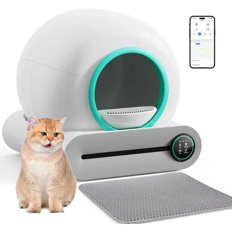 Zelfreinigende Kattenbak, Automatische Kattenbak Met Mat & Liners, 65l + 9l Grote Capaciteit Zelfreinigende Kattenbak, App