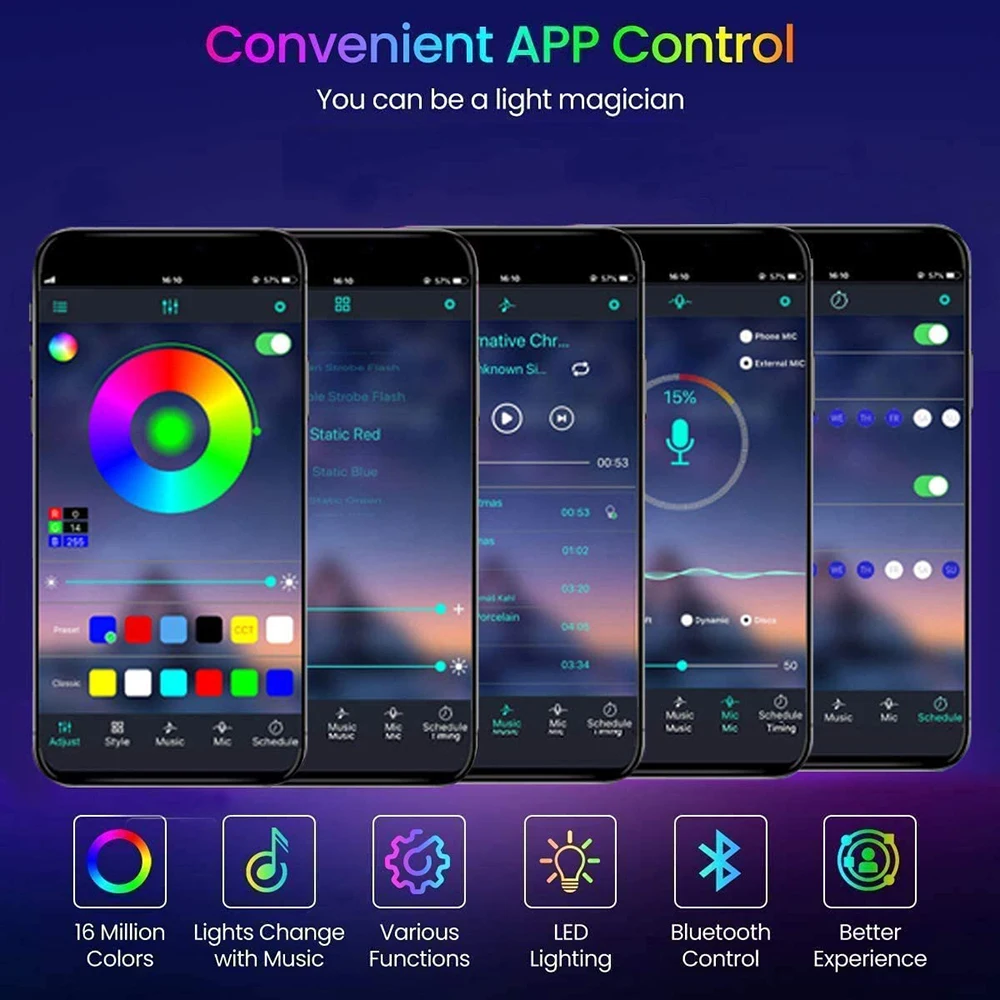RGB-LED-Streifenlichter für Zimmer, 1 m, 5 m, 10 m, 20 m, 30 m, USB, 5 V, Musik-Synchronisierung, APP-Steuerung, LED-Band, flexibles Band für Schlafzimmer, Heimdekoration – Detail 2