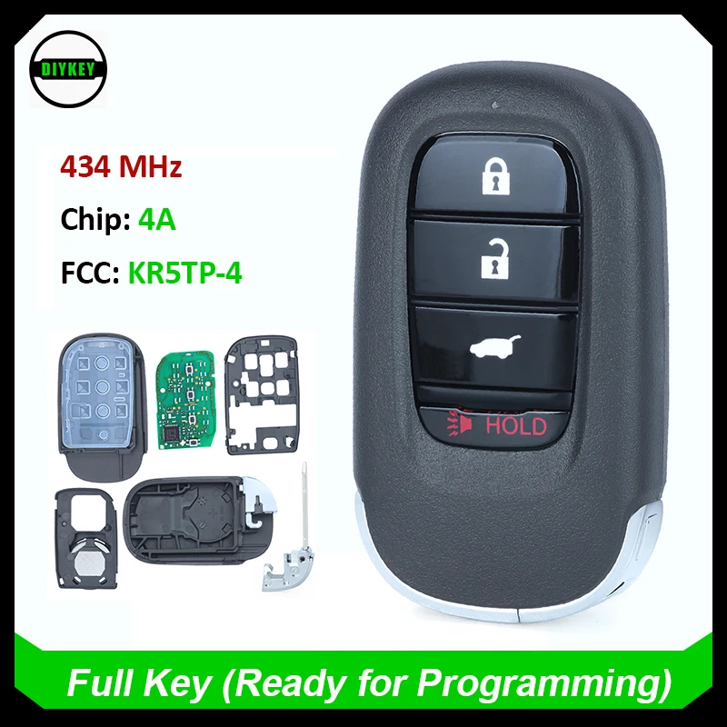 

DIYKEY Keyless-GO Smart Remote Car Key Fob for Honda HR-V Civic 2022 2023 433.92MHz 4A Chip 72147-T20-A11 FCCID: KR5TP-4