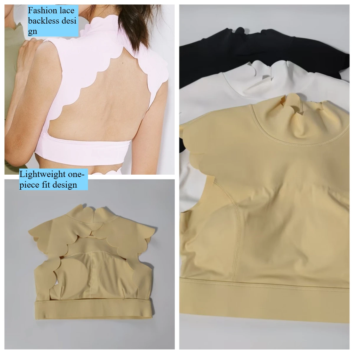 Lace Sexy Backless Hollow Out Tight Fitting Comfortable Breathable Outerwear Fitness Training Bra Sports Bra for Women
