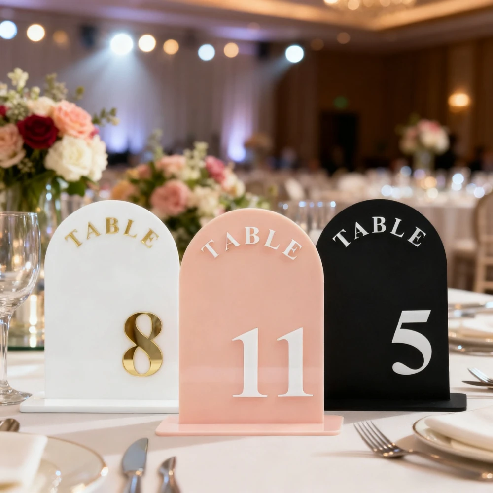

Wedding Acrylic Table Number Arch-Shaped Table Number Signs with Brackets for Wedding Banquets, Anniversary Parties,Event Party