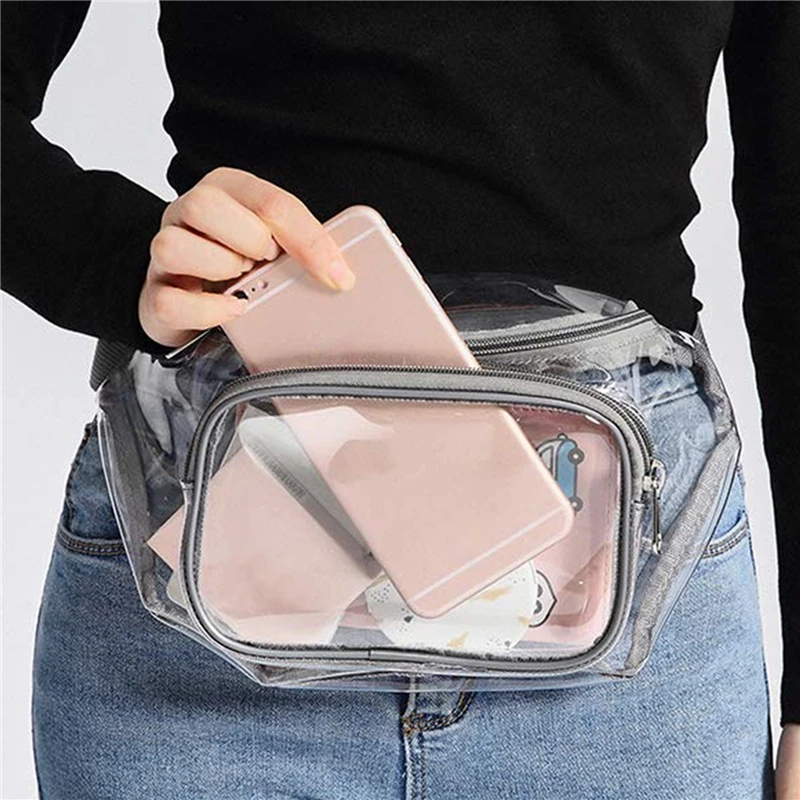 Women Pvc Waist Belt Bag Fanny Pack Hip Bum Bag Clear Transparent Chest Pouch Bag Beach Travel Banana Hip Zipper Running Bag