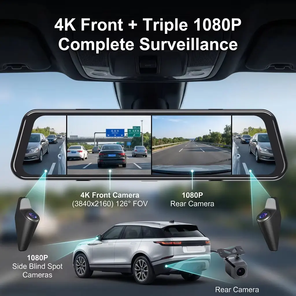 EKLEVA 12 Inch 4K Super HD Rearview Mirror Dash Cam BSD ADAS 1080P Rear Camera Video Recorder