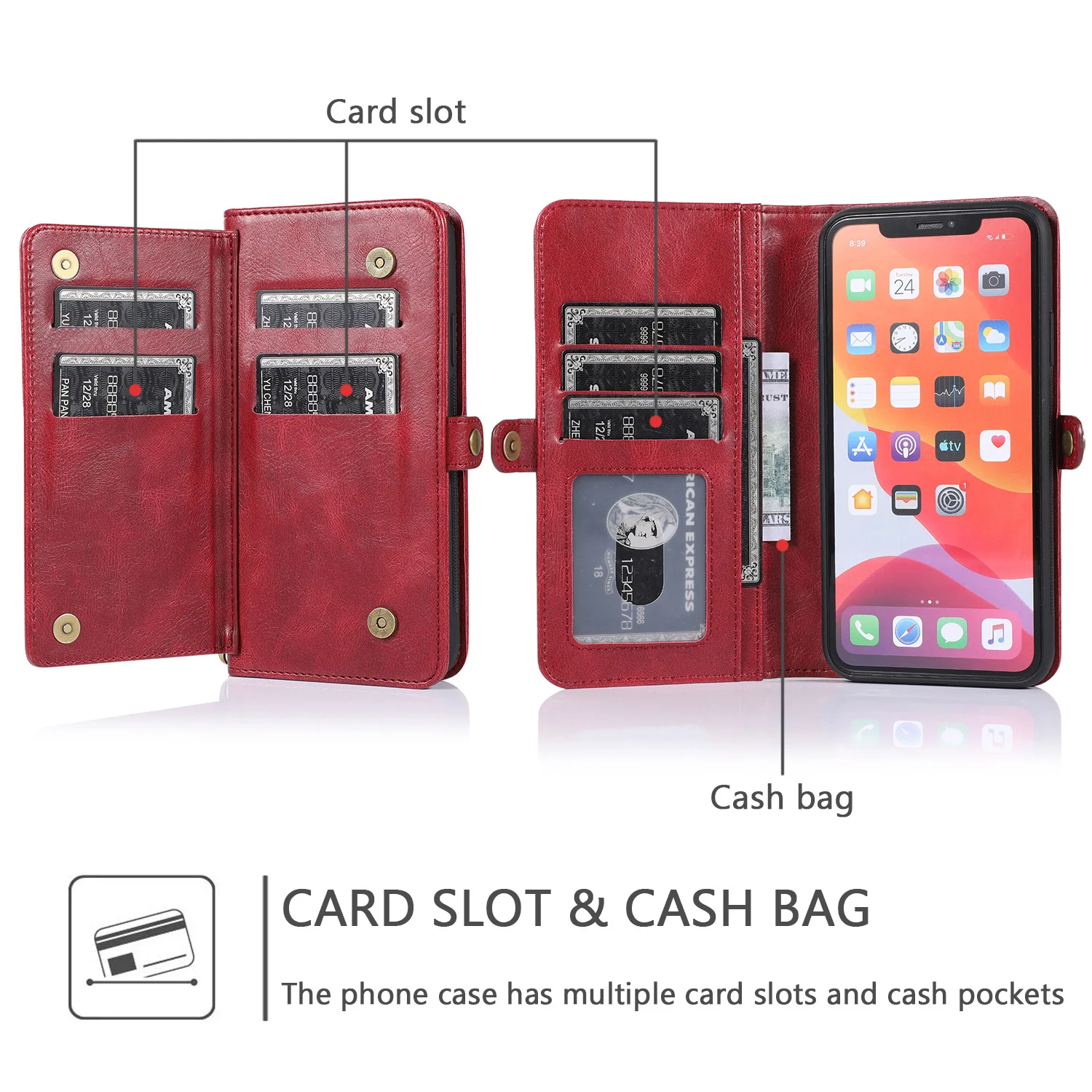 Wallet Phone Leather Case For iPhone 14 Plus 13 12 11 Pro max XR Xs 8 7 6 Plus Card Holder Multifunction Flip Protective Cover