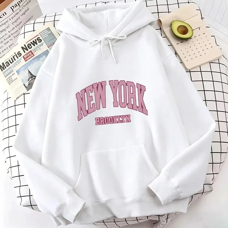 Graphic Hoodies New York Brooklyn Print Hoodies Spring Autumn Winter Casual Hoodies Sweatshirt Women Y2k Promo Top Free Shipping