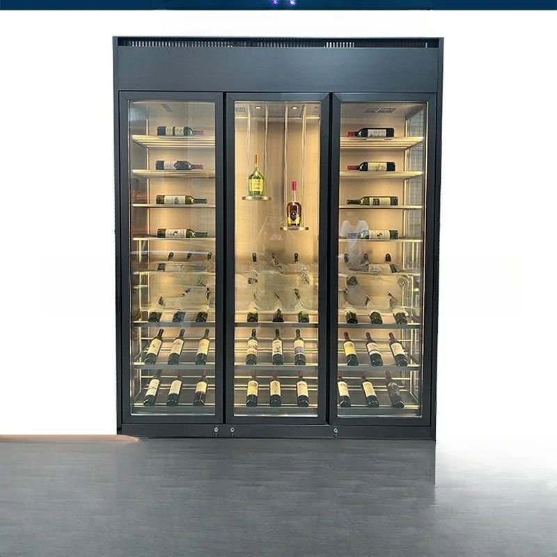 

Stainless steel smart with lock constant temperature wine cabinet household and commercial light luxury floor glass cabinet