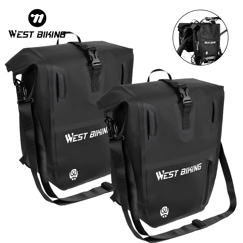 WEST BIKING Bicycle Trunk Bag TPU 100% Waterproof MTB Road Bike Panniers 25L Large Capacity Shoulder Bag Cycling Accessories