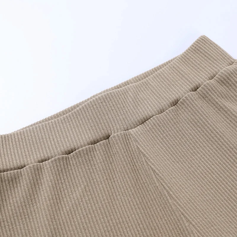 Beige Ribbed Knit Leggings Women High Waist Cotton Fitness Basic Pants Casual Spring New All-Match Female Skinny Leggings 27521P