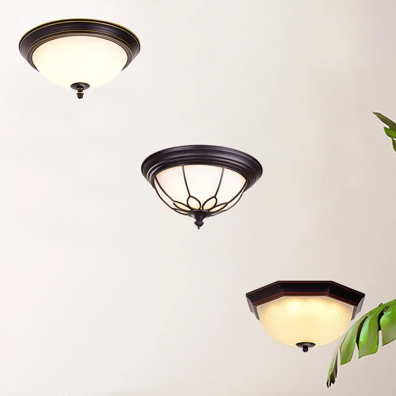 

Ceiling American Retro Iron Art Simple Aisle Light Bedroom Living Room Light Balcony Round European Ceiling Light