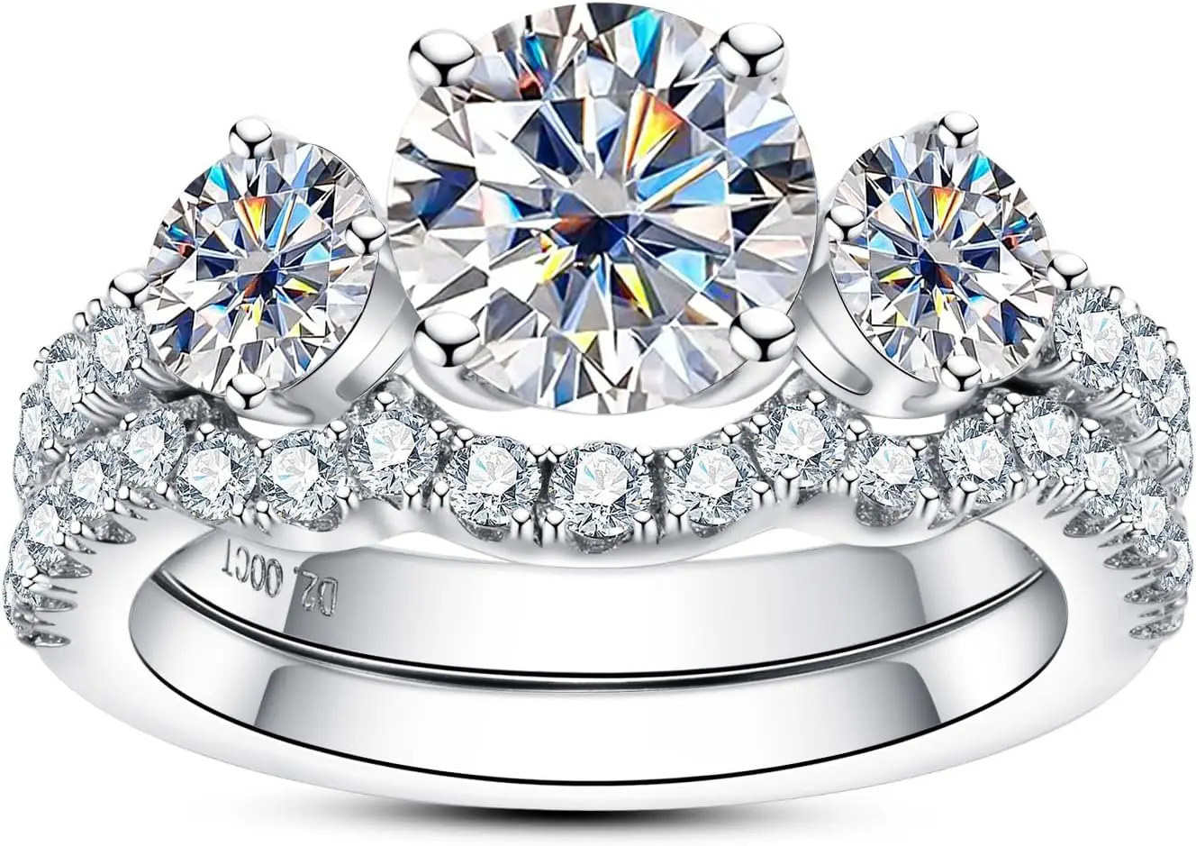 

Moissanite Wedding Rings Bridal Set 3.7CTTW D Color VVS1 Clarity Round Brilliant Cut 925 Sterling Silver Moissanite Wedding Band