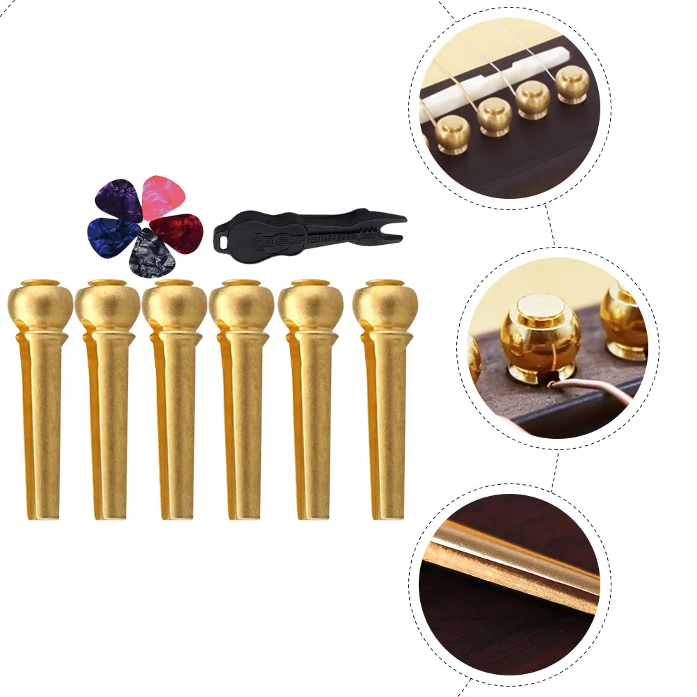 

1 комплект фиксаторов для гитарных струн, прочный медный материал, устойчивый к деформации, идеально подходит для фолк-гитар, укулеле и струнных инструментов.