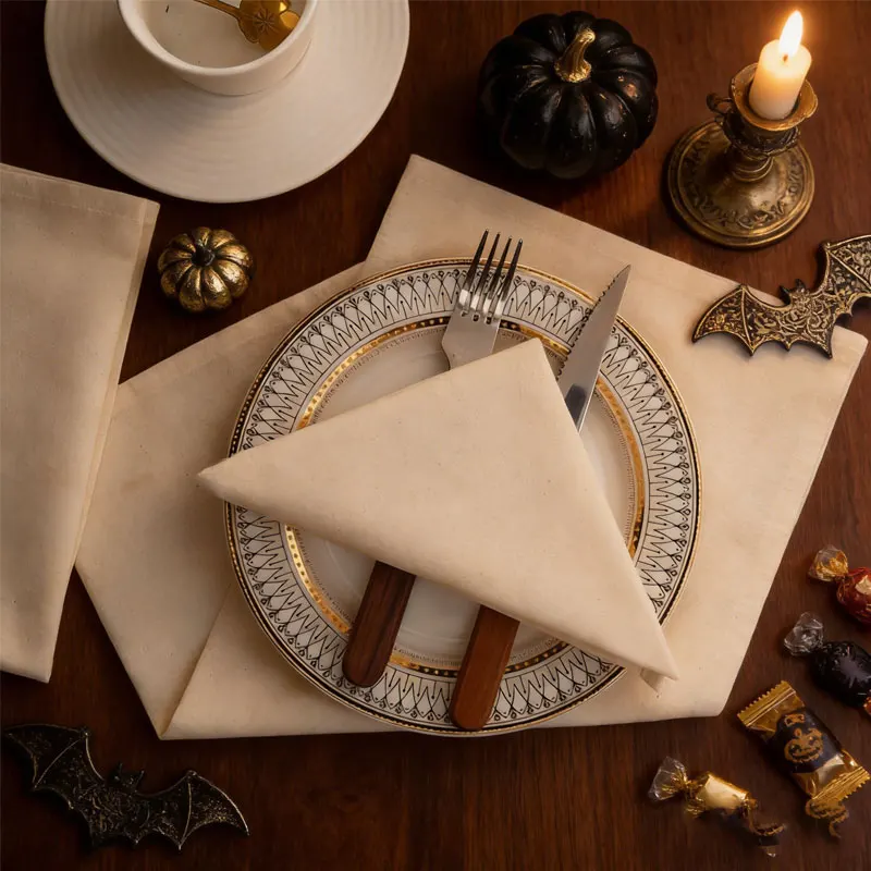 2/6/12Pcs Log‑Style Beige Lightweight Cloth Napkins, Halloween Decor for Home Party Kitchen Dining Table