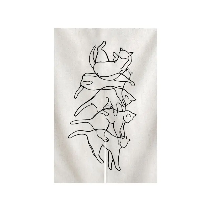 Watercolor Chubby Cat Door Curtain Simple Multi Cat Fabric Door Curtain No Punching Entrance Bedroom Privacy Partition Curtain
