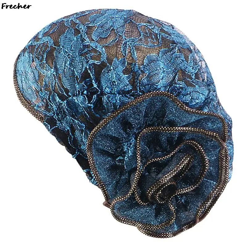 Flower Lace Turbans Hats Islamic Hijab Cap Women Elegant Hair Cover Muslim Beautiful Headwrap Wedding Party Headscarf Beanie Hat