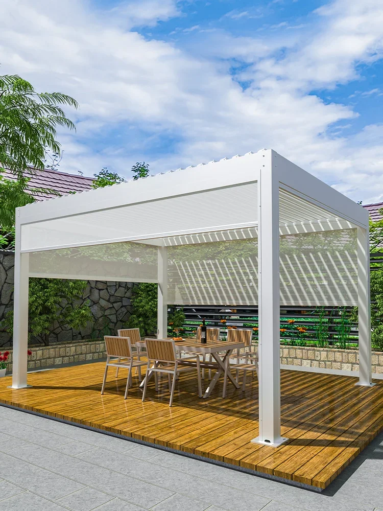 

Outdoor pavilion courtyard villa can be customized electric flip louver sunshade Chinese-style sunshine room aluminum pavilion