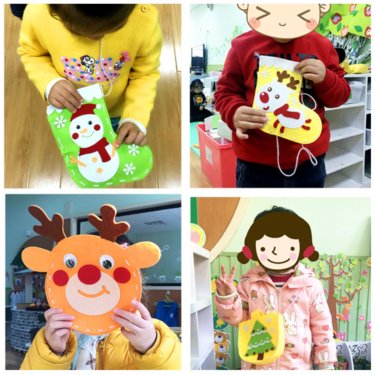 

4Pcs DIY Christmas Socks Kit Educational Crafting Materials for Kids Creative Handmade Accessories Kindergarten Supplies