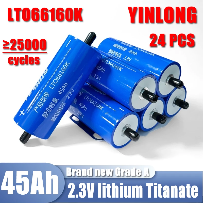 

24PCS 2.3V 45Ah new Grade A yinlong Lithium titanate LTO Battery 10C Electric Boat Solar Speaker Power Battery DIY 12V 24V 48V