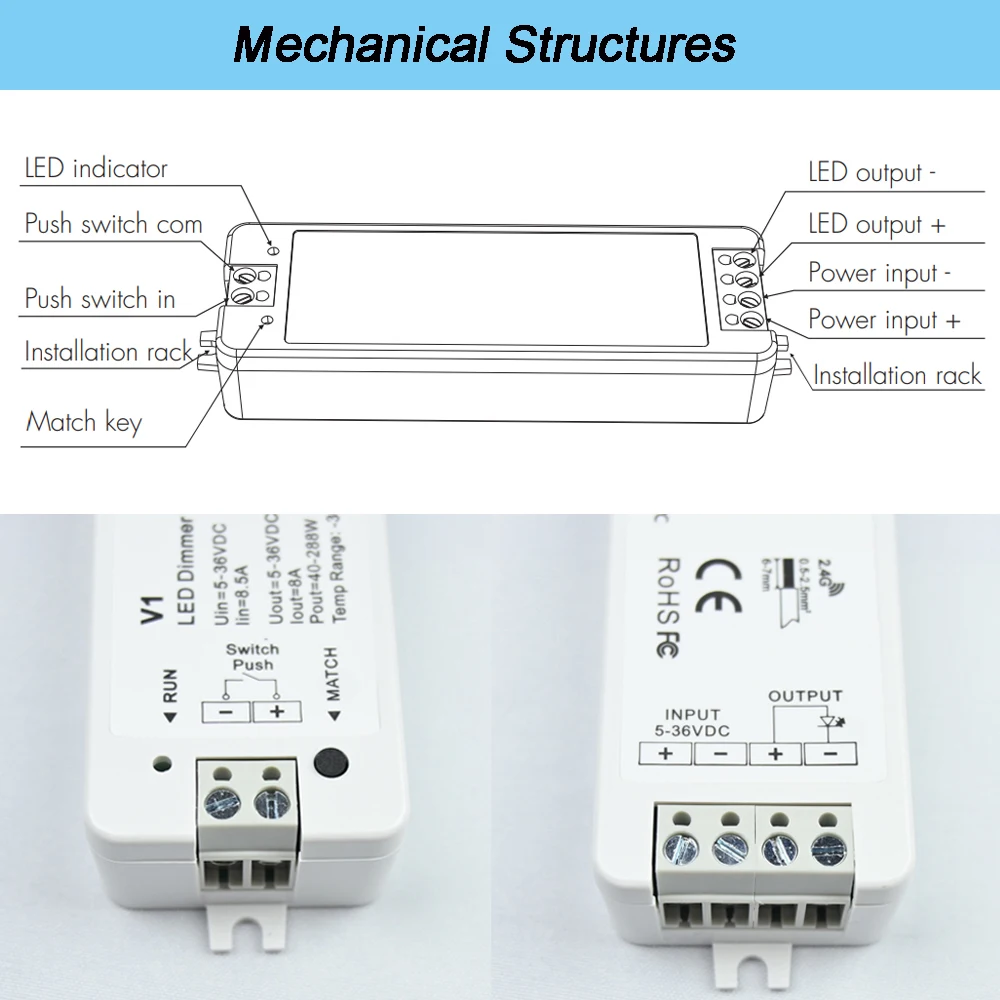 Imagem -03 - Dimmer Led 12v 24v 5v 36v 288w Pwm Interruptor de Controle Led sem Fio com 2.4g rf Brilho Toque Remoto para Luz de Tira de Cor Única