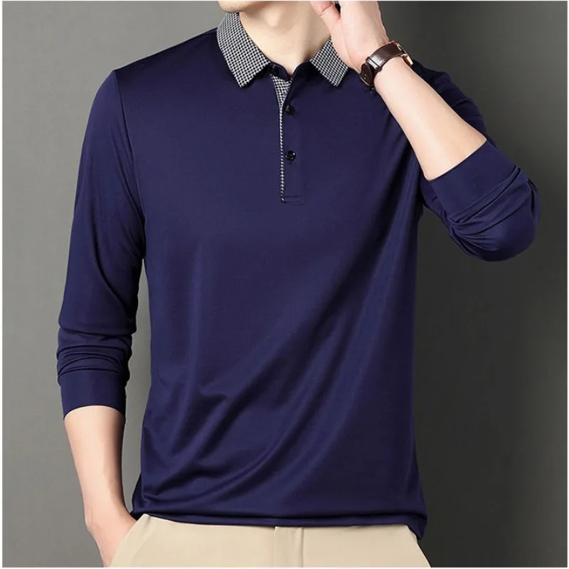 2023 Spring and Autumn Men's Long Sleeve T-shirt Loose Solid Polo Shirt Fashion Loose Commuter Street Appare England Stylel Tops