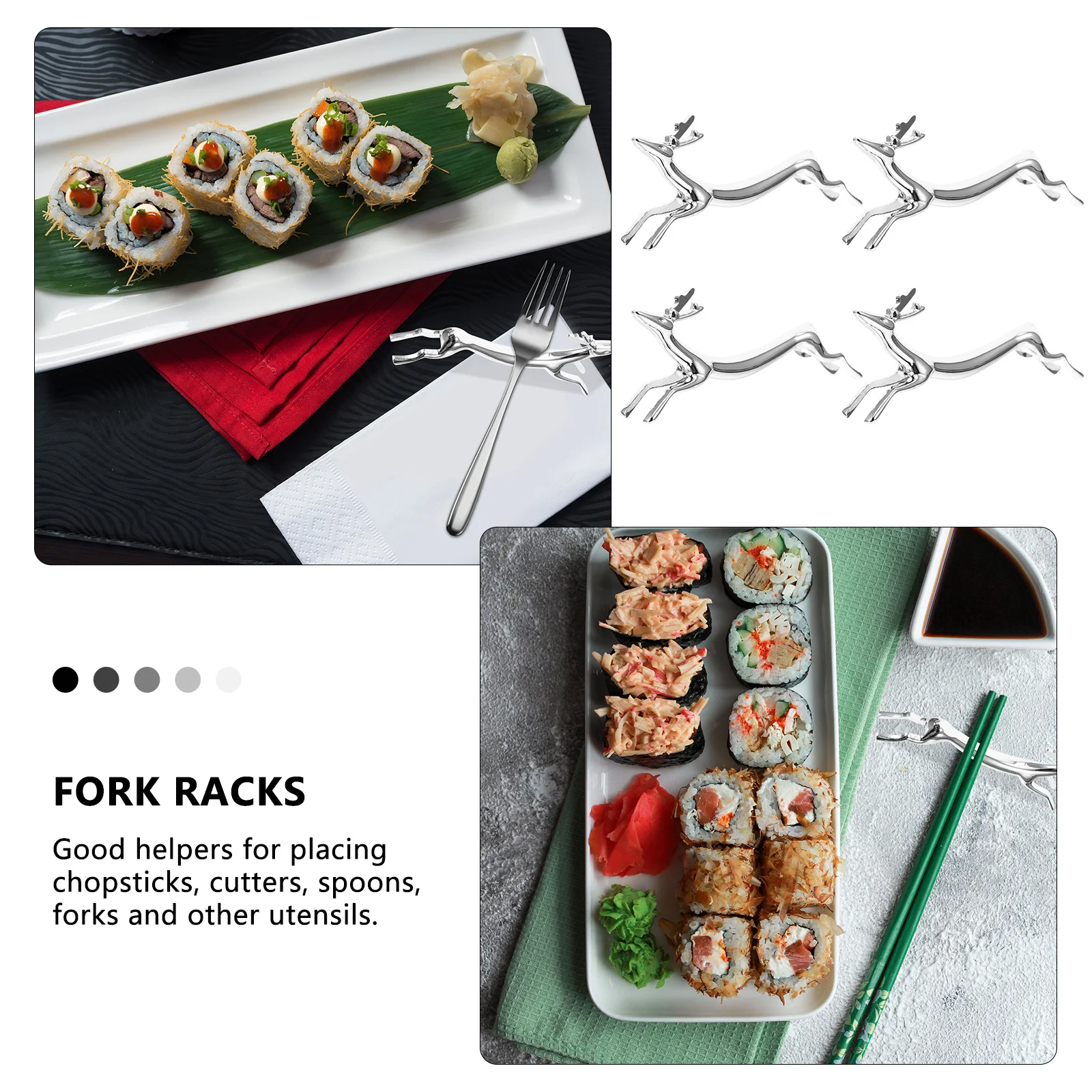 

4Pcs Alloy Chopstick Holders Creative Fawn-Shaped Cutlery Storage Shelves Non-Slip Rustproof Kitchen Cabinet Organizer Silver