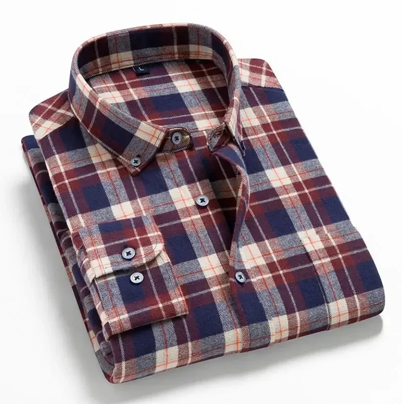 2026 Autumn 100% Cotton Man Plaid Shirts Cotton Chemise  Male Blouses Casual Long Sleeve Formal Business Shirt  Men's Clothing